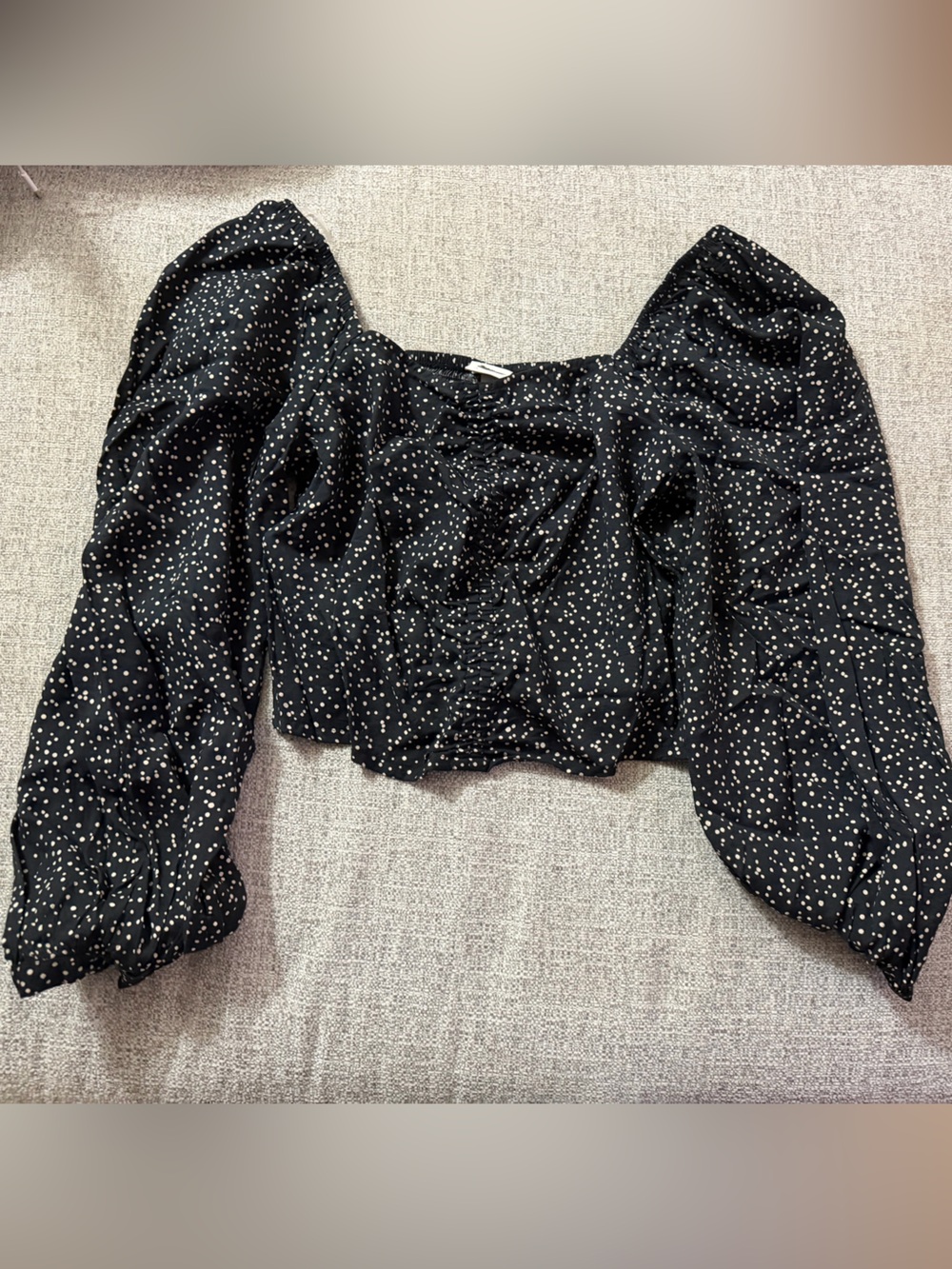 a new day Black Top with White Polka Dot Detail with ballon sleeves